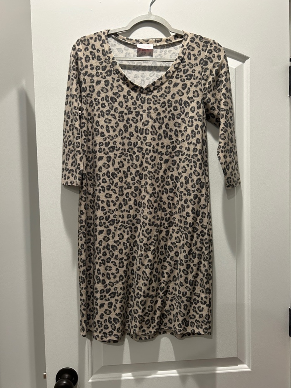 Pink Lily Beige and Black Leopard-Print Long Sleeve Dress